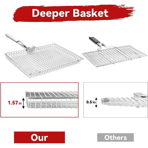 Extra Large Grill Basket For Outdoor Grillin With Detachable Handle, Big Capacity Grill Accessories, deep basket comparison