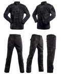 Kickass Mens Tactical Jacket And Pants Set Windproof Military Hunting ACU Uniform Suit Lightweight Moisture Wicking black camo outfit with cargo pockets