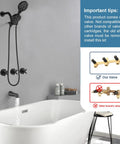 Bathroom with All In One Matte Black Shower Faucet Set With Rainfall Head, Pressure Balance Valve, Rough In Trim Kit, and tub