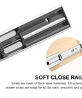 Close-up of soft close rails for Premium Two Tier Pull Out Cabinet Organizer Featuring Ball Bearings And Smooth Glide Slide Out Drawer For No Sweat Assembly Tons Of Room Under Counter Kitchen Pantry Storage Solution Fits 17 Wide.