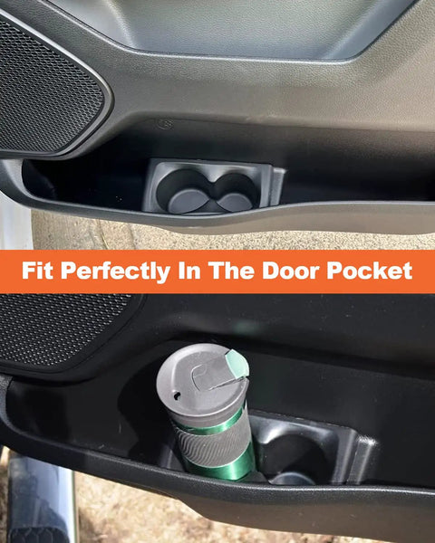 Ram 1500 Cup Holder Inserts For 2019 To 2026 Models Pack Of 2 Deep Pocket Cup Holders installed in door with drink