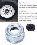 Trailer Wheel Bearing Protector 2.72 Inch Hub Cap, Metal and Rubber Dust Shield for Boat Trailer Marine and RV Axles close-up.