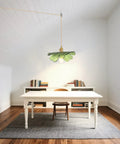 Eemmwet Green Plug in Pendant Light Handmade Glass Hanging Light for Kitchen Island Bedroom Dining Room Living Room above white table