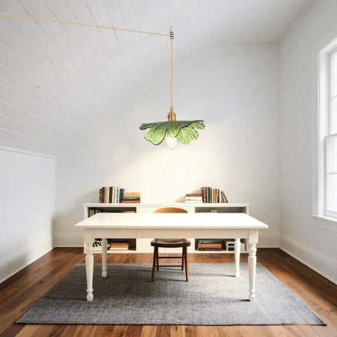 Eemmwet Green Plug in Pendant Light Handmade Glass Hanging Light for Kitchen Island Bedroom Dining Room Living Room above white table
