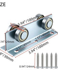 Sliding Door Hardware 100x30x29mm Heavy Duty Steel Trolley Assembly with included screws, dimensions labeled for sliding barn doors.