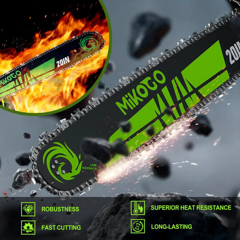 Image of Gas Chainsaw With 58cc 2 Cycle Engine, 3.6 HP, 18 and 22 Inch Bars, Beast Mode Power in action against fiery rocks