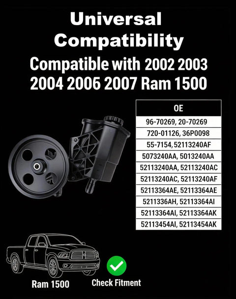Power Steering Pump With Pulley And Reservoir For Dodge Ram 1500 2002 Through 2007 Beefed Up Complete Assembly Compatibility Chart