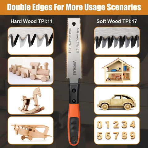 Japanese Hand Saw 6 Inch Double Edge Pull Saw With SK5 Blade 11 Or 17 TPI Soft Grip Handle For Hardwood And Softwood