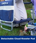 Foldable Garden Kneeler Seat With Detachable Cloud Kneeler Pad showing blue tool bag in garden setting