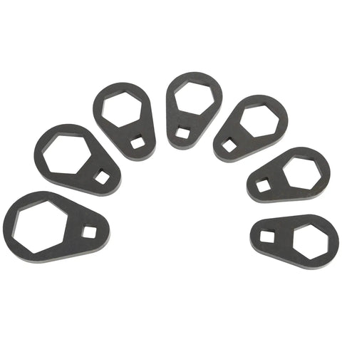 Offset Oil Filter Socket Set For Three Eighths Drive 7 Piece Green And Black Tool Kit arranged in a semicircle