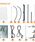 Packing list of Space Saving Indoor Greenhouse With Grow Lights Four Tier Mini Grow Tent With Zippered PVC Cabinet parts and accessories.