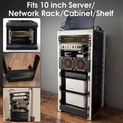 10 Inch Rackmount PDU With 8 Rear Outlets For 6U Plus Server Racks 15A 125V 1875W Power Distribution Unit Front Switch With Auto Overload Protection Keeps Your Cabinet Clean By Placing Cables At The Rear, black aluminum rack unit