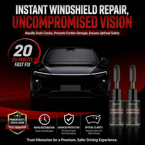Windshield Repair Kit With Nano Glass Repair Liquid For Car Windows DIY Auto Glass Restoration Tool in front of a car.