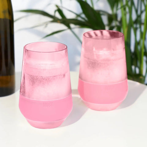 Freezable Stemless Wine Glasses With Secure Lids, double wall insulated chiller tumblers for grab and go vibes, 12 oz pink blush drinkware.
