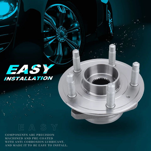 Front And Rear Wheel Bearing And Hub Assembly 5 Lug With ABS Compatible For Cadillac CTS XTS Camaro Impala 2008-2014 2018-2019 Hassle Free Direct Fit Replacement 513282 showing easy installation text