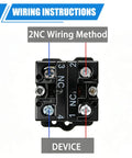 2NC wiring method for Red Mushroom Emergency Stop Button Switch 22mm 2NC Latching Estop 600V 10A, shown on black terminal