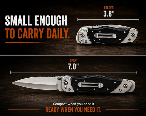 Heavy Duty Folding Utility Knife With Belt Clip EDC Pocket Knife And Box Cutter Gift Set for Men, folded 3.8 inches, open 7.0 inches