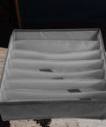 Multi Compartment Foldable Linen Drawer Organizer Box For Bras And Socks Keeps Your Closet Stash Secure With Heavy Duty Fabric Storage showing interior sections.