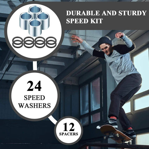 36 Piece Skateboard Bearing Spacers And Washers Hardware Kit For Most Trucks And Longboards Includes 24 Washers And 12 Spacers
