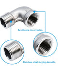 2 Pack Stainless Steel 304 90 Degree Elbow Fittings, 3/4 NPT Threaded, Female to Male, NPT-NPT Connection, 0.98 Inch OD