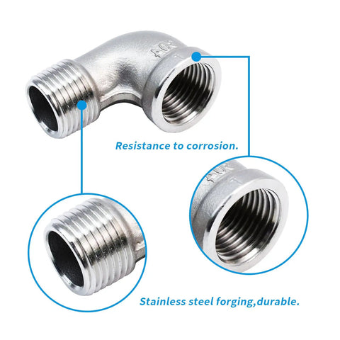 2 Pack Stainless Steel 304 90 Degree Elbow Fittings, 3/4 NPT Threaded, Female to Male, NPT-NPT Connection, 0.98 Inch OD