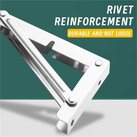 Heavy Duty 8 Inch Folding Shelf Brackets Set Of 6 For Wall Mounted Shelves Benches And Tables With No Brainer Install Triangle Reinforced Bearing System Delivers Stable Space Saving Support For Modern Homes showing rivet reinforcement, durable and not loose.