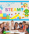 Back To School Bulletin Board Decorations Set For Classrooms Includes 16 Borders 5 Adhesive Dots And STEAM Science Technology Engineering Art And Math Cutouts A Real Must Have For Teachers And Students Decor featuring STEAM cutouts and happy students
