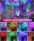 Aurora Borealis Light Projector With Remote, 8 Lighting Modes, Built In Speaker And Timer, LED Moving Lit Psychedelic Night Light for bedroom ceiling, displaying colorful aurora effects.