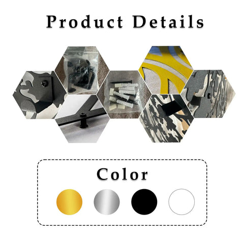 Sleek Abstract Wall Rack - Heavy Duty Modern Metal Hooks - Premium Key Holder And Coat Organizer - Product color and assembly details.