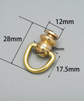 Solid Brass D Ring Ball Stud Rivets With Screws 1.1x0.47 Inch Two Pack For Leather Craft DIY Saddlery And Gear Mounting Sturdy Hardware For Belts Straps And Bags, 28mm x 12mm