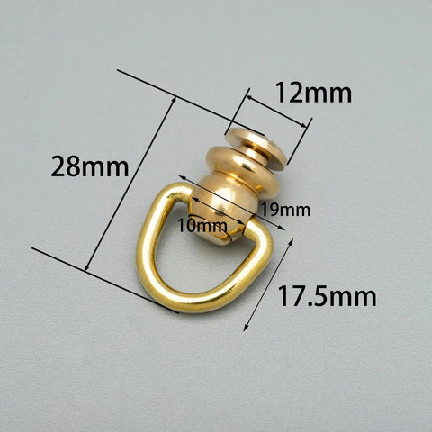 Solid Brass D Ring Ball Stud Rivets With Screws 1.1x0.47 Inch Two Pack For Leather Craft DIY Saddlery And Gear Mounting Sturdy Hardware For Belts Straps And Bags, 28mm x 12mm