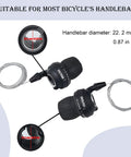 Dope Twist Shifter Pair For MTB Revoshift Left 3 Speed And Right 7 Speed Gear Levers shown with cables and measurements