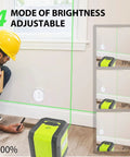 Pro Grade Green Cross Line Laser Level With Tripod, Self Leveling 100 Ft Range, 360 Degree Swivel Base For Construction And Leveling Projects, Batteries And Carry Bag Included, 4 brightness modes shown