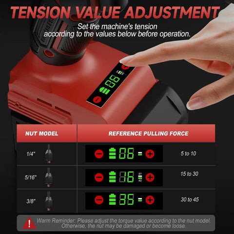 Cordless Rivet Nut Gun For Milwaukee 18V Power tension setting display with manually adjustable values.