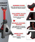 SENKEYFE 6-Ton jack stands pair with rubber-covered jaws, double-pin locking, steel frame, 15–23 in height.