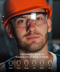Man wearing Clear Safety Glasses 12 Pack Polycarbonate Anti Fog Eyewear With All Day Comfort Adjustable Temples