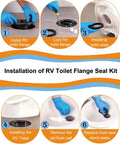Instructions for "RV Toilet Seal and 3 Inch Socket Floor Flange Kit for 300 310 320 Toilet Replacement Parts with Flange and Seals 385345892 385311658 385311652 3 In 1 Repair Kit Durable and Easy to Install On The Go" showing installation steps.