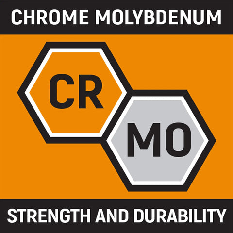 "Chrome molybdenum Cr-Mo symbol emphasizing strength for One Half Inch Drive Six Point Standard Impact Socket One And One Eighth Inch CrMo Steel Black Oxide Off Corner Loading Reduces Fastener Rounding For Heavy Duty Automotive And Tools."