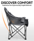Two Pack Oversized Heavy Duty Camping Chairs Padded And Foldable With Cup Holder And Cooler Bag Portable Lawn Chairs For Sports And Outdoors Supports Up To 450 Lbs Grey, ergonomic design side view