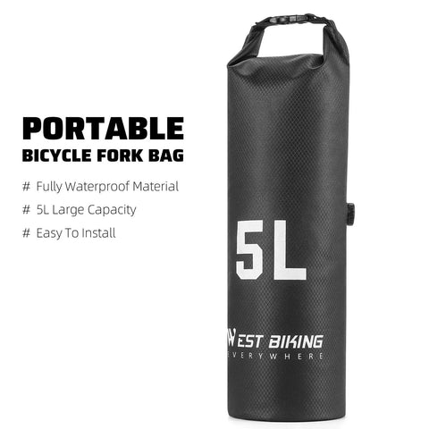 5L Waterproof Bike Fork Bag For Mountain And Road Bikes Front Pannier Dry Bag With Roll Top Closure Durable TPU Material