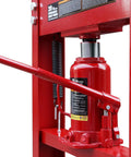 Heavy Duty 20 Ton H Frame Hydraulic Shop Press Shop Dog close-up of hydraulic jack and piston for garage projects.