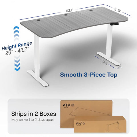 Upgrade Your Workspace With This Slick Dark Gray Standing Desk Measuring Sixty-Three By Thirty-Two Inches, showcasing adjustable height electric sit stand workstation.