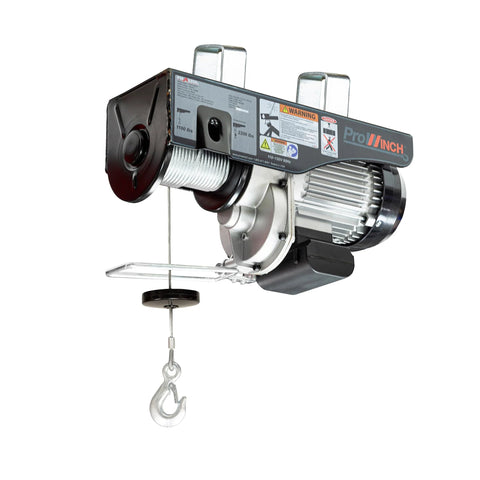Prowinch electric hoist with 2200 lb capacity, 110/120V, wired remote, upper and lower limit switches