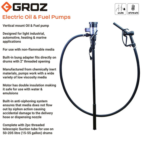 Beefy 110 Volt Electric Drum Pump Slick Transfer Kit For No Sweat Fluid Moves Fits 15 To 55 Gallon Drums Double Insulated Motor on vertical mount