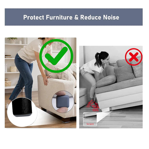 Comparison of using 20 Pack 1 Inch Square Furniture Sliders With Self Adhesive PTFE Glide Pads for quiet, scratch-free furniture moving.