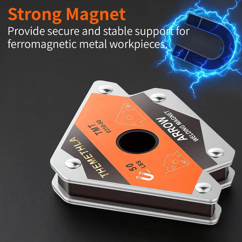 Heavy Duty Welding Magnets 50 Lb Each, 2 Piece Magnetic Welding Holder Set For Metalwork with arrow shape and labels