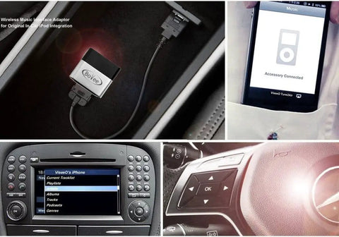 Wireless iPod Integration Kit Bundle 1000 With Cable for Range Rover and Land Rover vehicles showing connection and interface