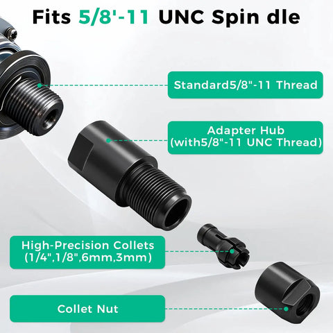 Two Pack Angle Grinder To Straight Chuck Adapter Set With 5/8-11 Thread To 1/4 And 1/8 Inch Collets, Grinder Attachments