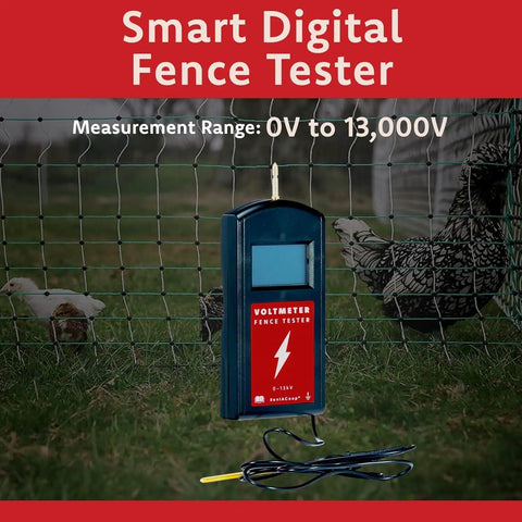 Voltmeter fence tester from Electric Poultry Netting Accessory Set With 0.6 Joule Fence Charger, 3 Foot Grounding Rod, Gate Handle Kit