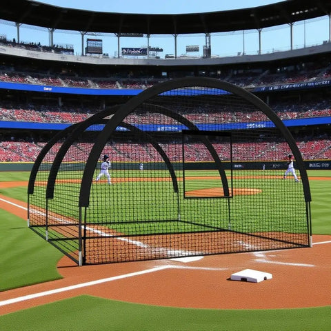 Backyard Baseball Batting Cage 32 By 12 By 8 Feet Portable Netting With Frame For Hitting And Pitching Practice on baseball field